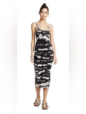 ENZA COSTA SILK RIB KNIT MIDI TANK DRESS TIE DYE - L